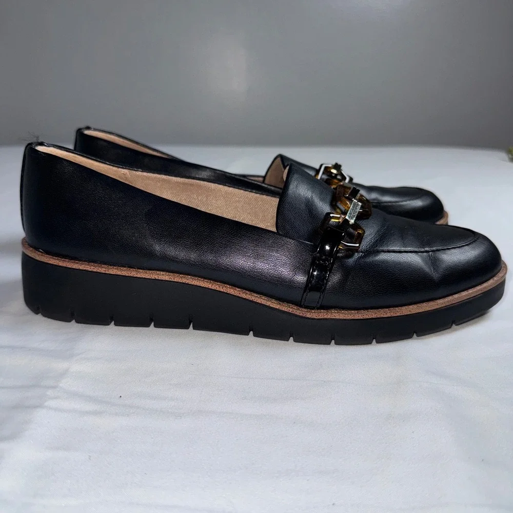 LifeStride Optimist Black Loafers Tortoise Chain Wedge Platform Shoes Womens 9M